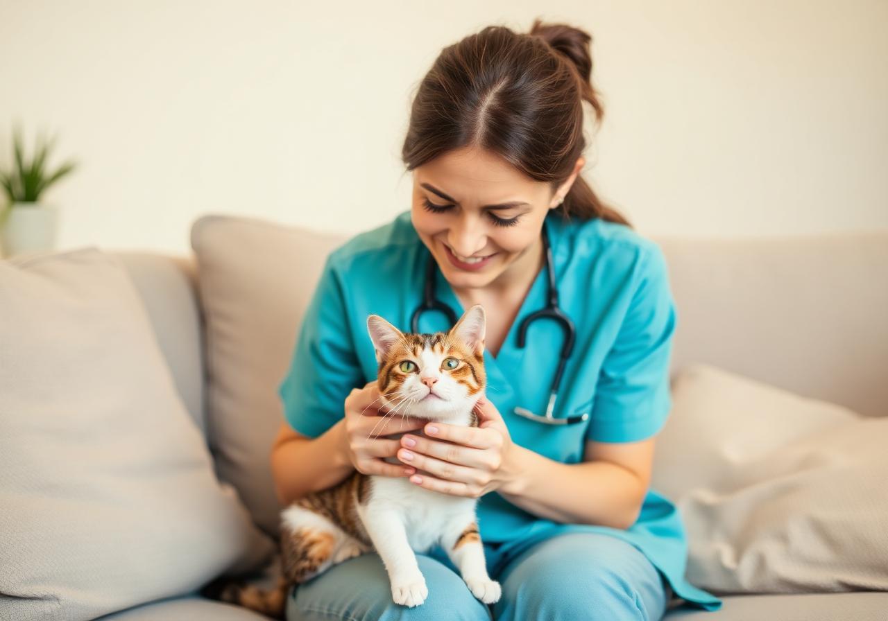 Veterinária atendendo pet em casa